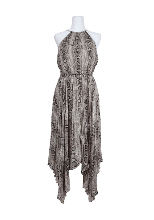 Michael Kors snake print halter dress with asymmetrical hemline and cinched waist