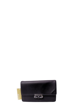 Michael Kors black leather clutch with silver turn-lock closure