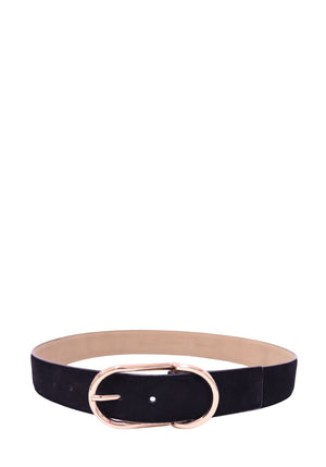 Michael Kors black suede leather belt with a polished gold-tone oval buckle