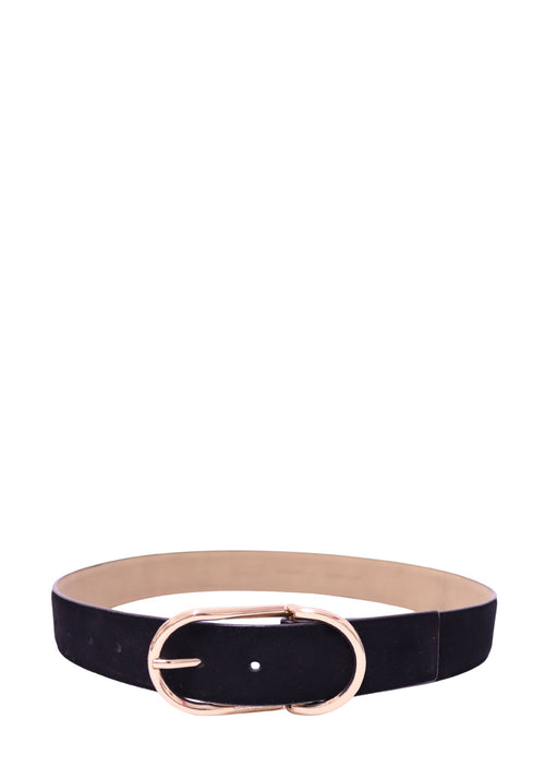 Michael Kors black suede leather belt with a polished gold-tone oval buckle