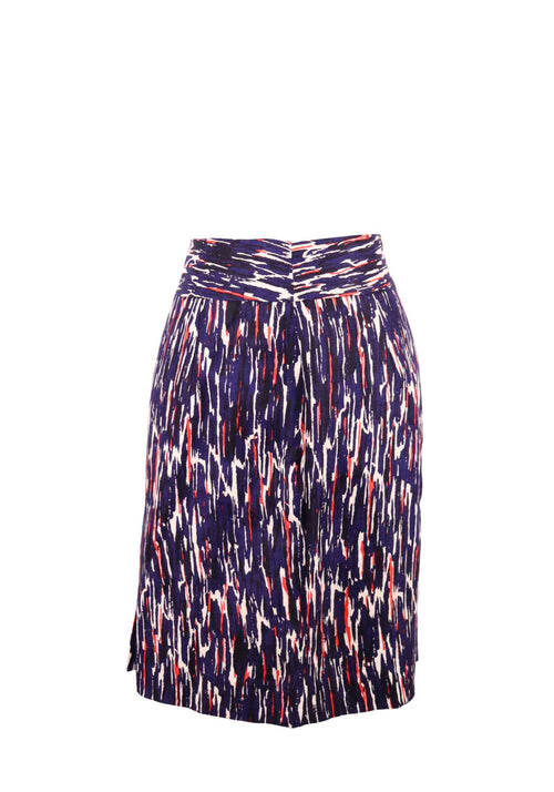 Milly high-waisted pencil skirt with abstract brushstroke print in navy, white, and red