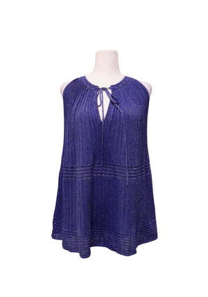 Missoni royal blue metallic knit sleeveless top with gathered neckline, front keyhole and tie detail