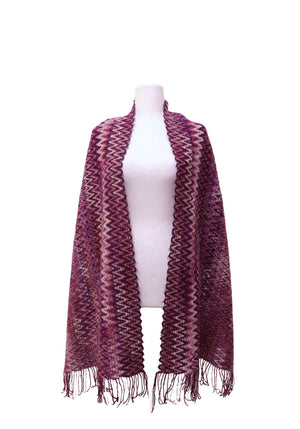 Missoni purple multicolor zigzag fringed scarf with signature chevron pattern