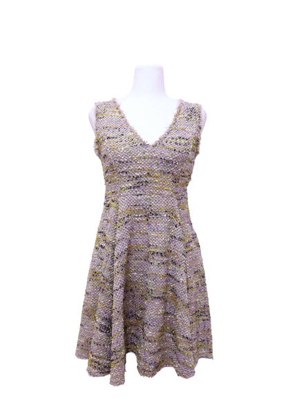 Authentic Missoni multicolor tweed knit fit and flare sleeveless dress with V-neckline.