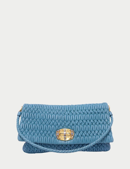 Miu Miu blue matelassé Nappa leather shoulder bag with gold and crystal clasp