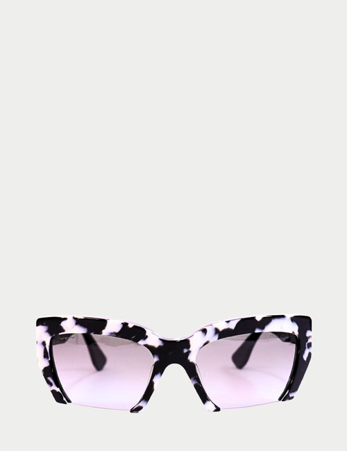Miu Miu oversized square sunglasses with black and white marble frame and gradient lenses

