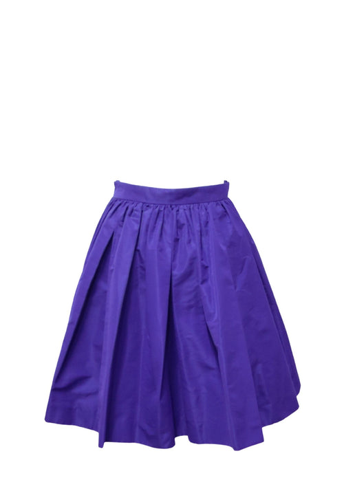 Authentic Miu Miu royal purple pleated A-line skirt with a structured voluminous silhouette.