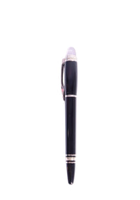 Montblanc Meisterstück Classique black resin ballpoint pen with platinum-coated trim and iconic white star emblem.
