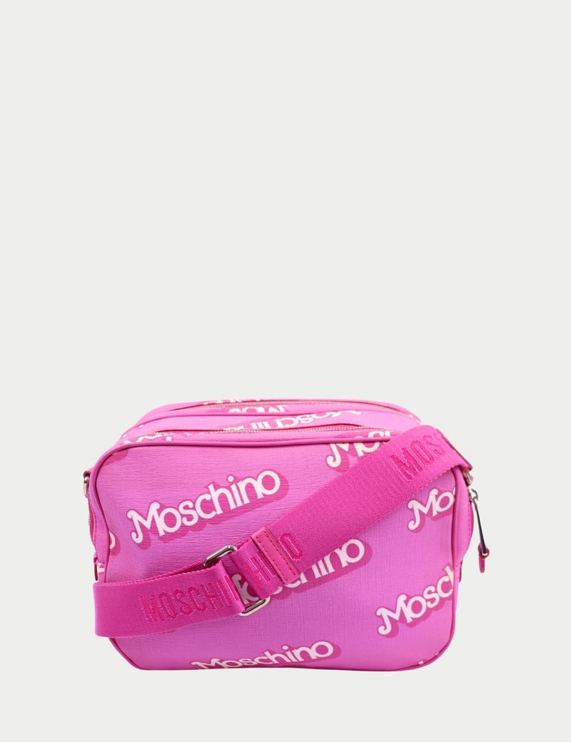 Moschino pink logo print zip pouch bag
