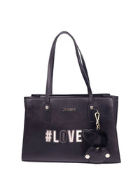 Love Moschino black tote bag with #LOVE logo and charm
