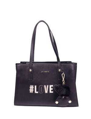 Love Moschino black tote bag with #LOVE logo and charm