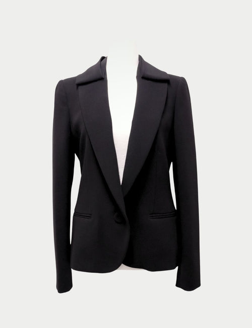 Moschino black tailored blazer with satin lapel and back bow detail