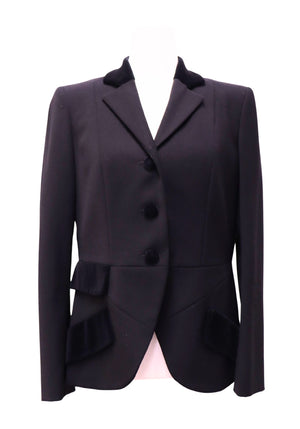 Moschino black tailored blazer with velvet collar buttons and pocket details
