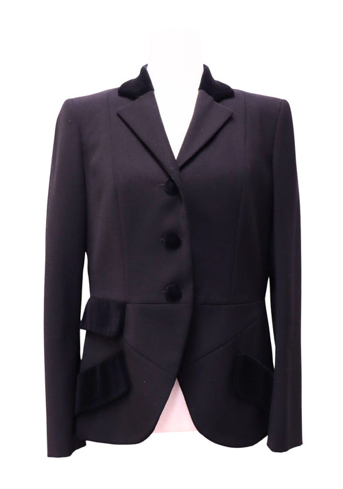 Moschino black tailored blazer with velvet collar buttons and pocket details