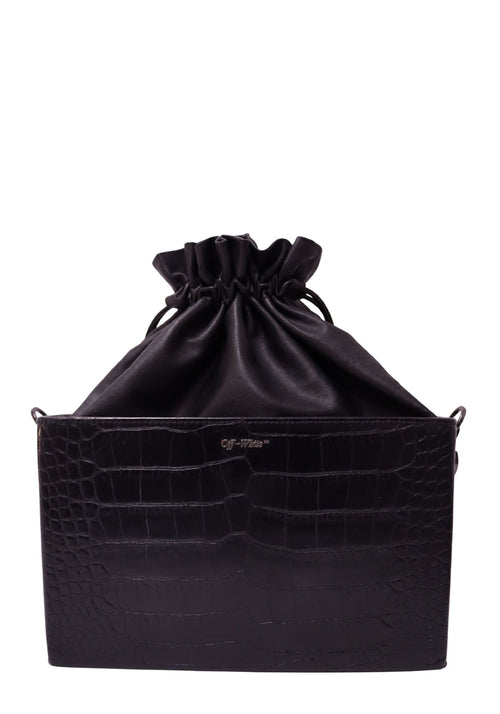 Off-White black croc-embossed leather shoulder bag with drawstring pouch and logo strap