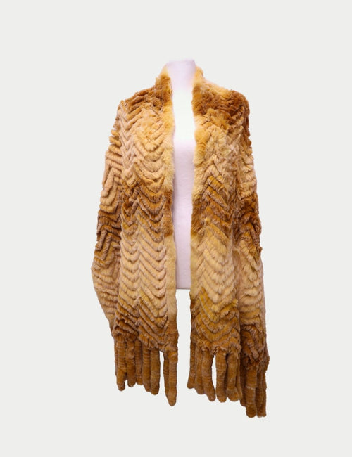 Golden brown fur shawl with chevron texture