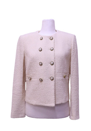 Pinko ivory bouclé double-breasted jacket with pearl-effect gold-tone buttons
