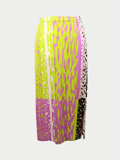 Pleats Please Issey Miyake multicolor pleated midi skirt with abstract print