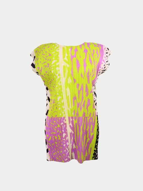 Pleats Please Issey Miyake multicolor pleated top with abstract print