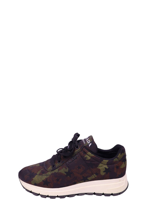Prada camouflage sneakers with star print and platform sole
