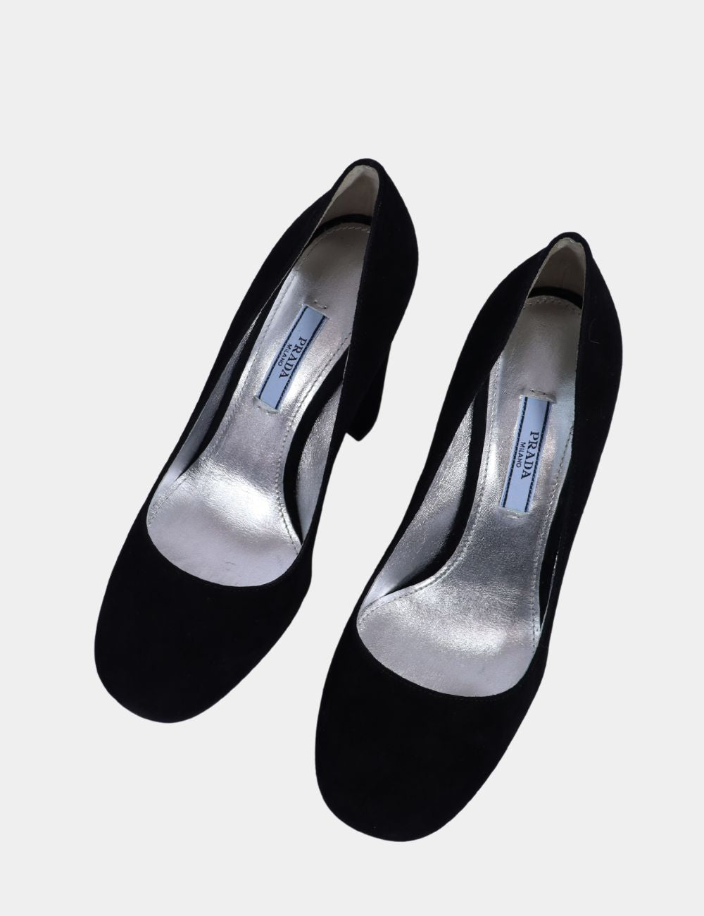 Block Heel Prada Round Toe Pump Prada Black Suede Pumps – Block