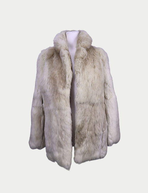 Luxury white rabbit fur coat with classic collar