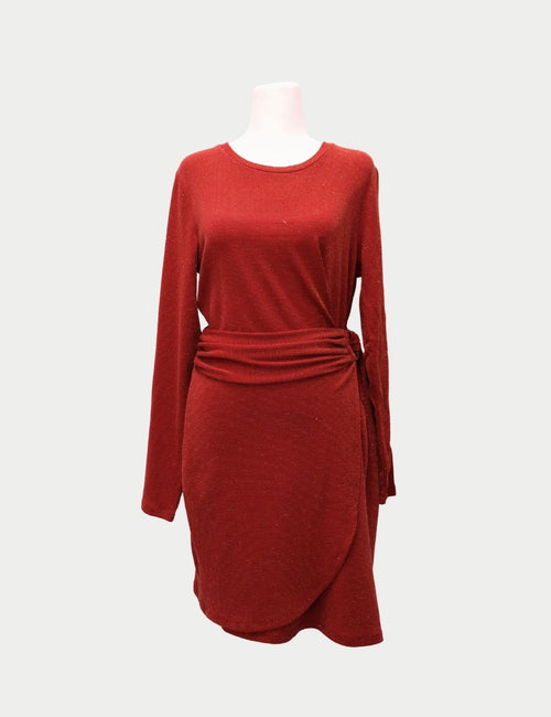 Michael Kors red long-sleeve wrap dress with tie-waist detail