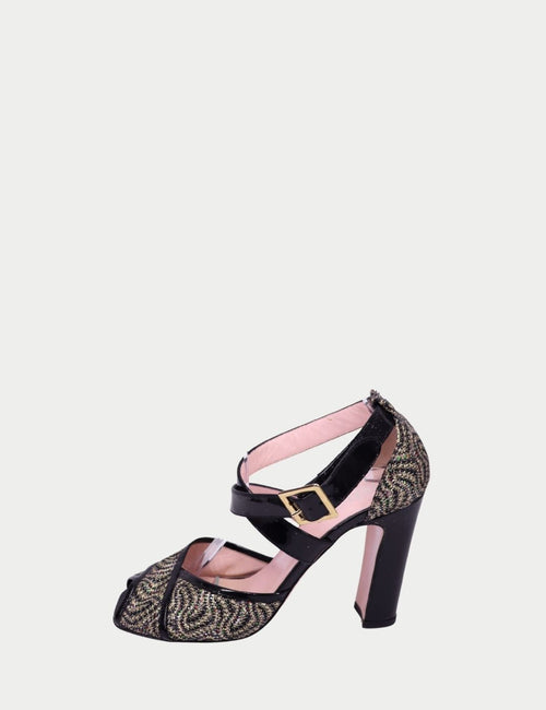 RED Valentino tweed ankle strap pumps with block heel
