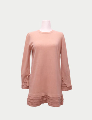 Red Valentino blush pink long-sleeve knit sweater dress with ruffle trim on cuffs and hem