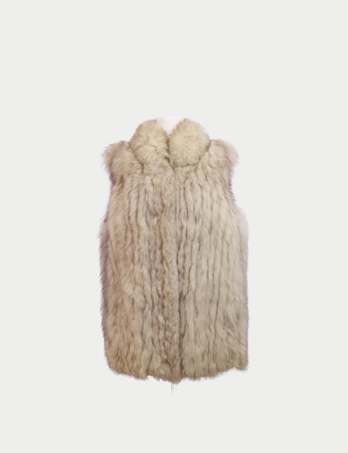 Saga Fox beige fur vest with soft texture, sleeveless design, and plush collar detail