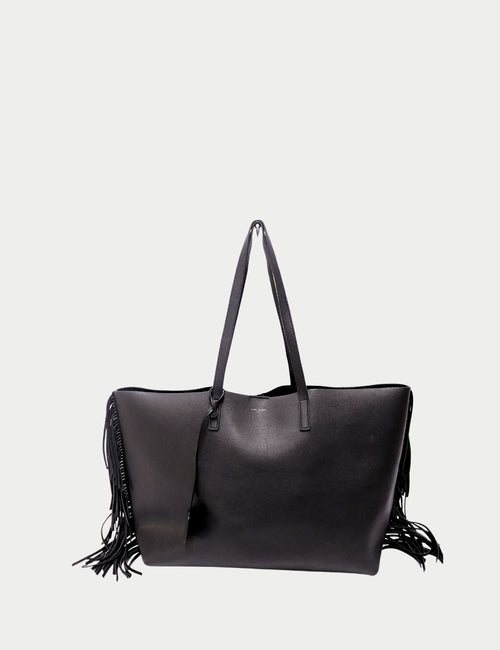 Saint Laurent black leather tote bag with fringe detailing