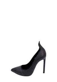 Saint Laurent black suede pointed-toe pumps embellished with sparkling crystal studs and finished with high stiletto heels