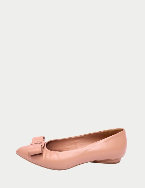 Salvatore Ferragamo nude leather flats with signature Vara bow