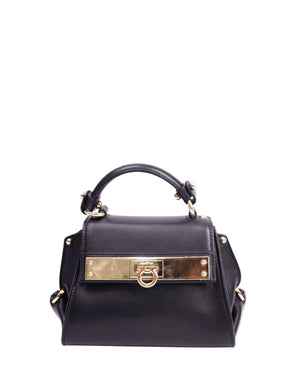 Salvatore Ferragamo black leather top-handle mini bag with gold hardware