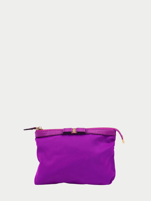 Salvatore Ferragamo purple satin cosmetic pouch with Vara bow detail