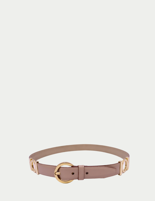 Salvatore Ferragamo taupe leather belt with gold-tone buckle