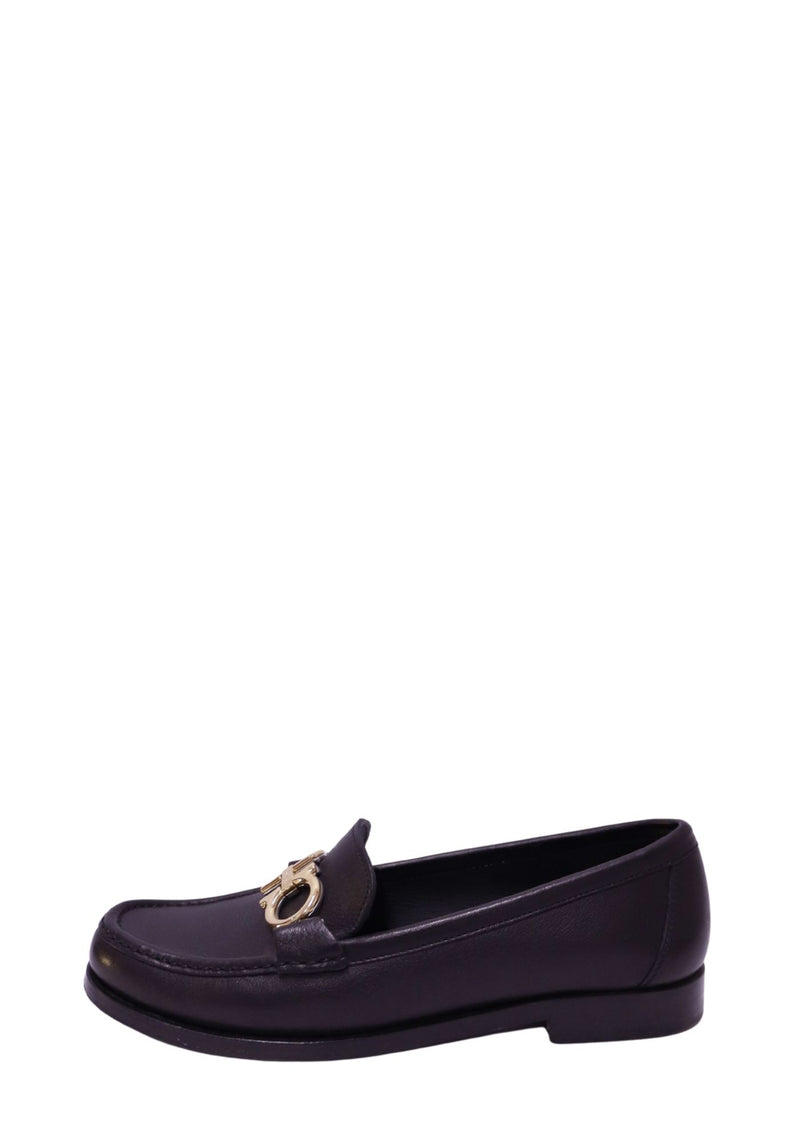 Salvatore Ferragamo black leather loafers with gold Gancini hardware
