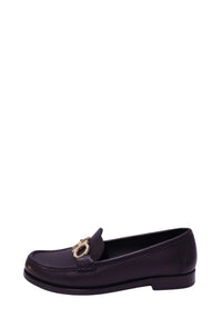 Salvatore Ferragamo black leather loafers with gold Gancini hardware