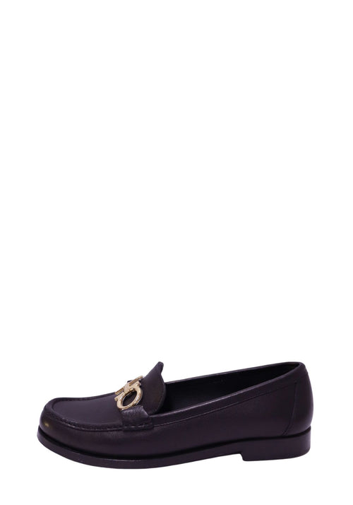 Salvatore Ferragamo black leather loafers with gold Gancini hardware