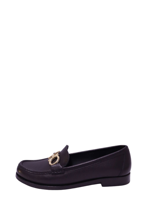 Salvatore Ferragamo black leather loafers with gold Gancini hardware
