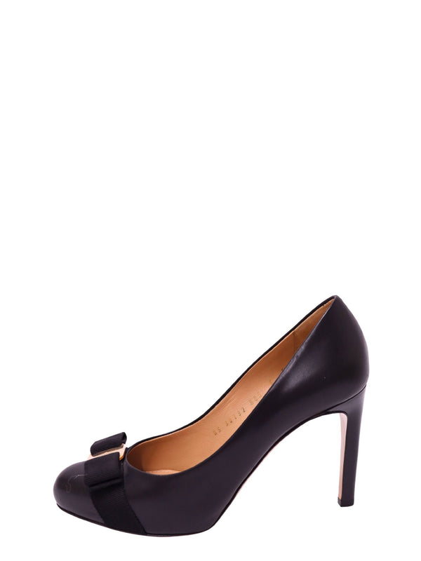 Salvatore Ferragamo black leather high heel pumps with Vara bow detail