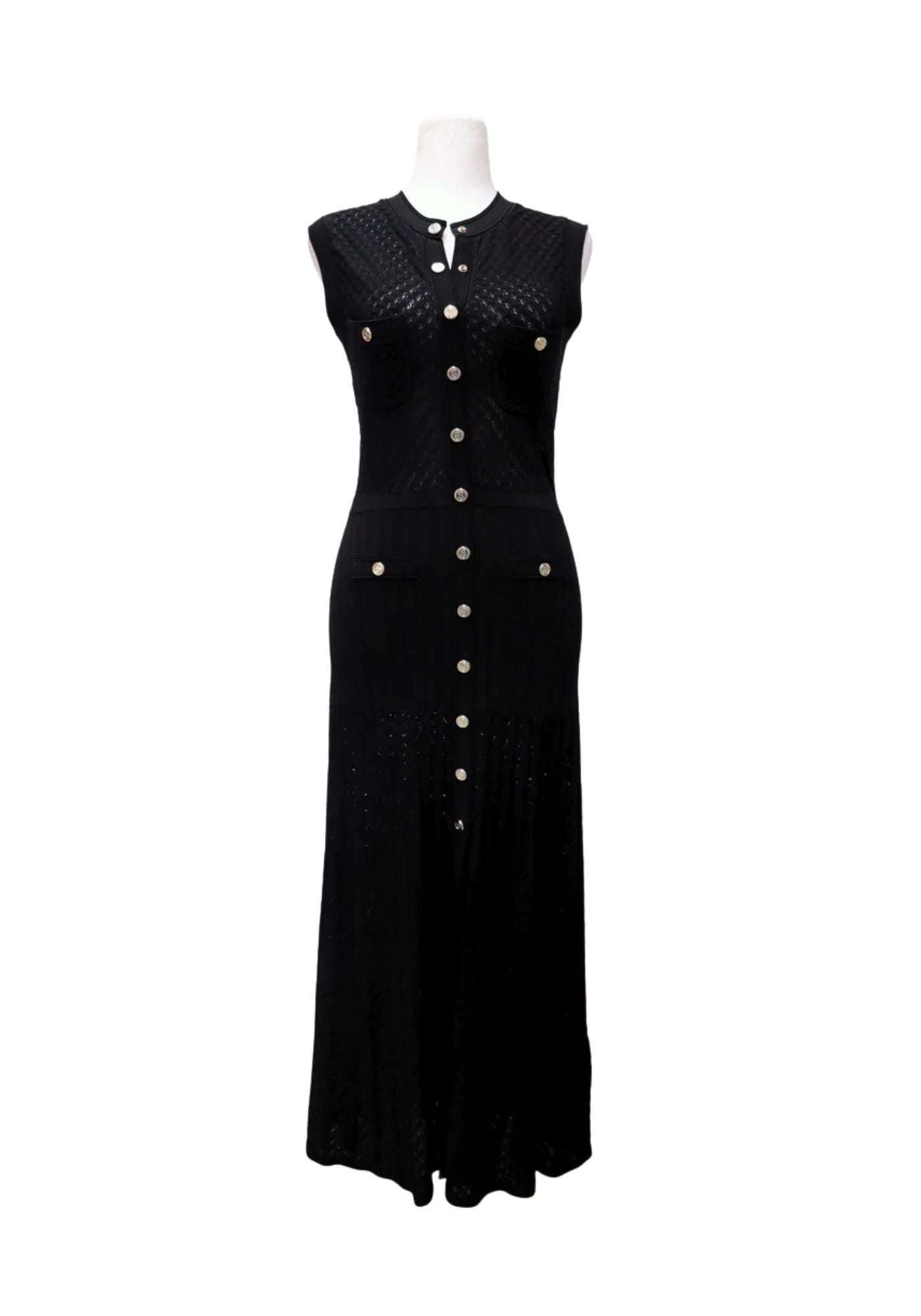Sandro Black Sleeveless Button-Front Knit Maxi Dress