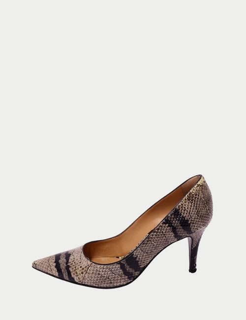 Sergio Rossi snakeskin print stiletto heel with pointed toe and natural beige and brown tones