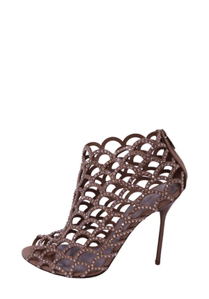 Sergio Rossi taupe brown crystal embellished cage open-toe stiletto heels