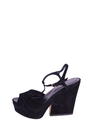 Sergio Rossi black suede platform wedge sandals with peep toe and ankle strap