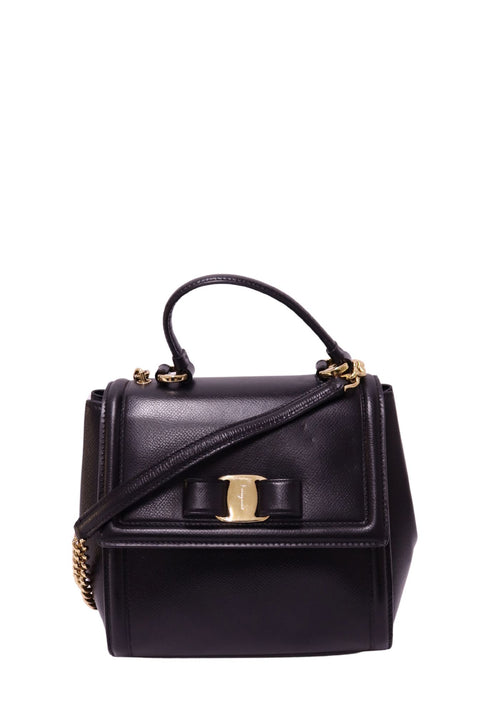 Salvatore Ferragamo black leather Vara bow top handle bag