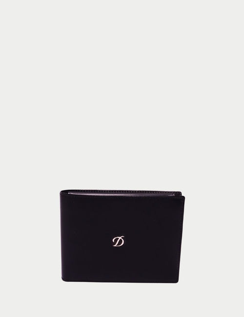 S.T. Dupont black leather wallet front view with D logo