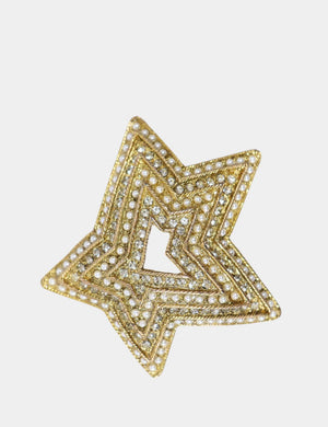 "Vintage Graziano gold star brooch with pearls and crystals"

