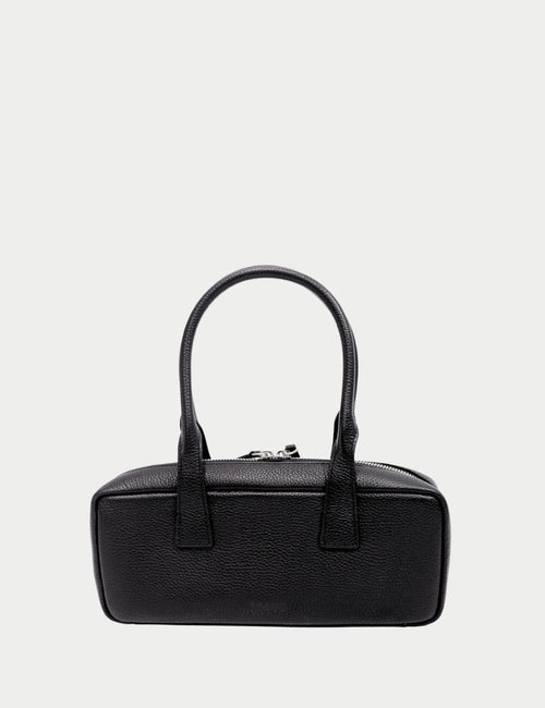 Staud Black Rectangular Leather Shoulder Bag with Dual Top Handles and Zip Closure