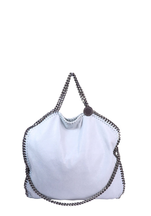 Stella McCartney Falabella baby blue faux leather tote bag with silver-tone chain trim and chain shoulder straps